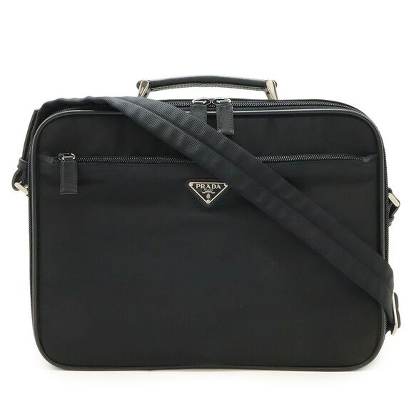 Prada Nylon Leather Triangle Logo Briefcase - Picture 1 of 9